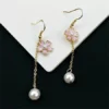 Cherry Blossom Moon Drop Pearl Earrings -DC GIFT SHOP Cherry Blossom Flower Drop Pearl Earrings A